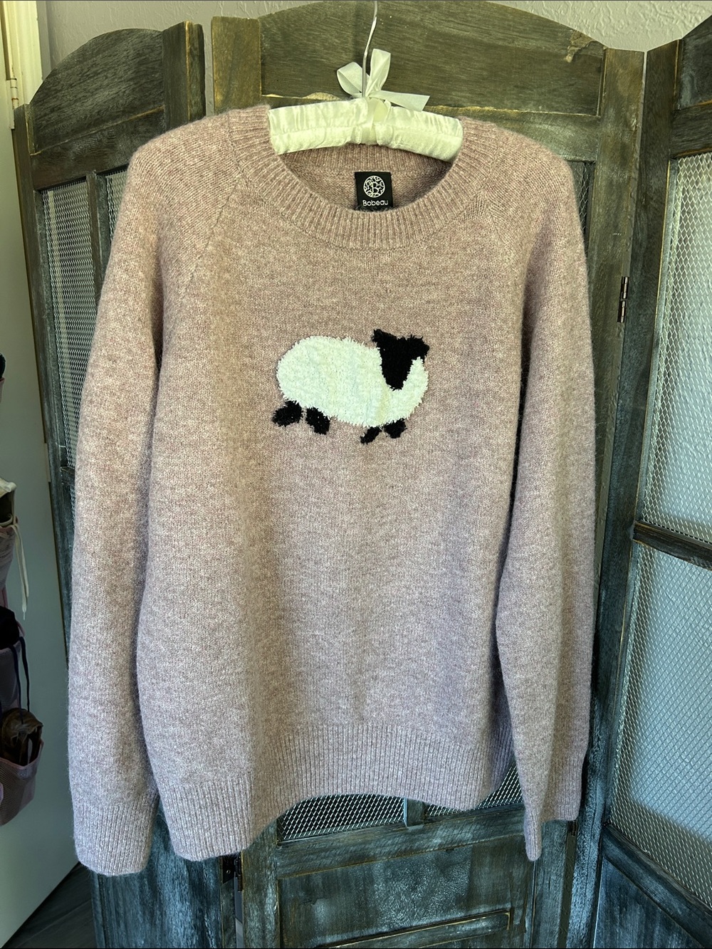bobeau Blush Pink Sheep Crewneck Sweater